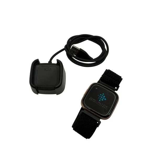 Fitbit Versa Smartwatch Rose Gold Aluminum Black Woven Band + Charger - Picture 2 of 12